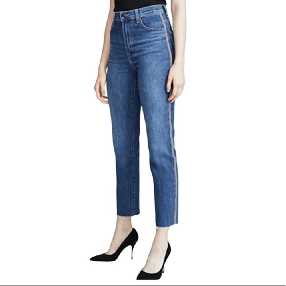 J Brand Jeans Women Size 24 Jules High Rise Straight Crystal Embellished Blue